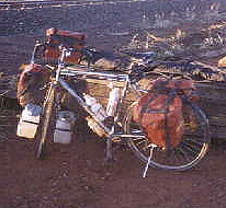 touring bike with water containers. Between Dajarra and Cloncurry